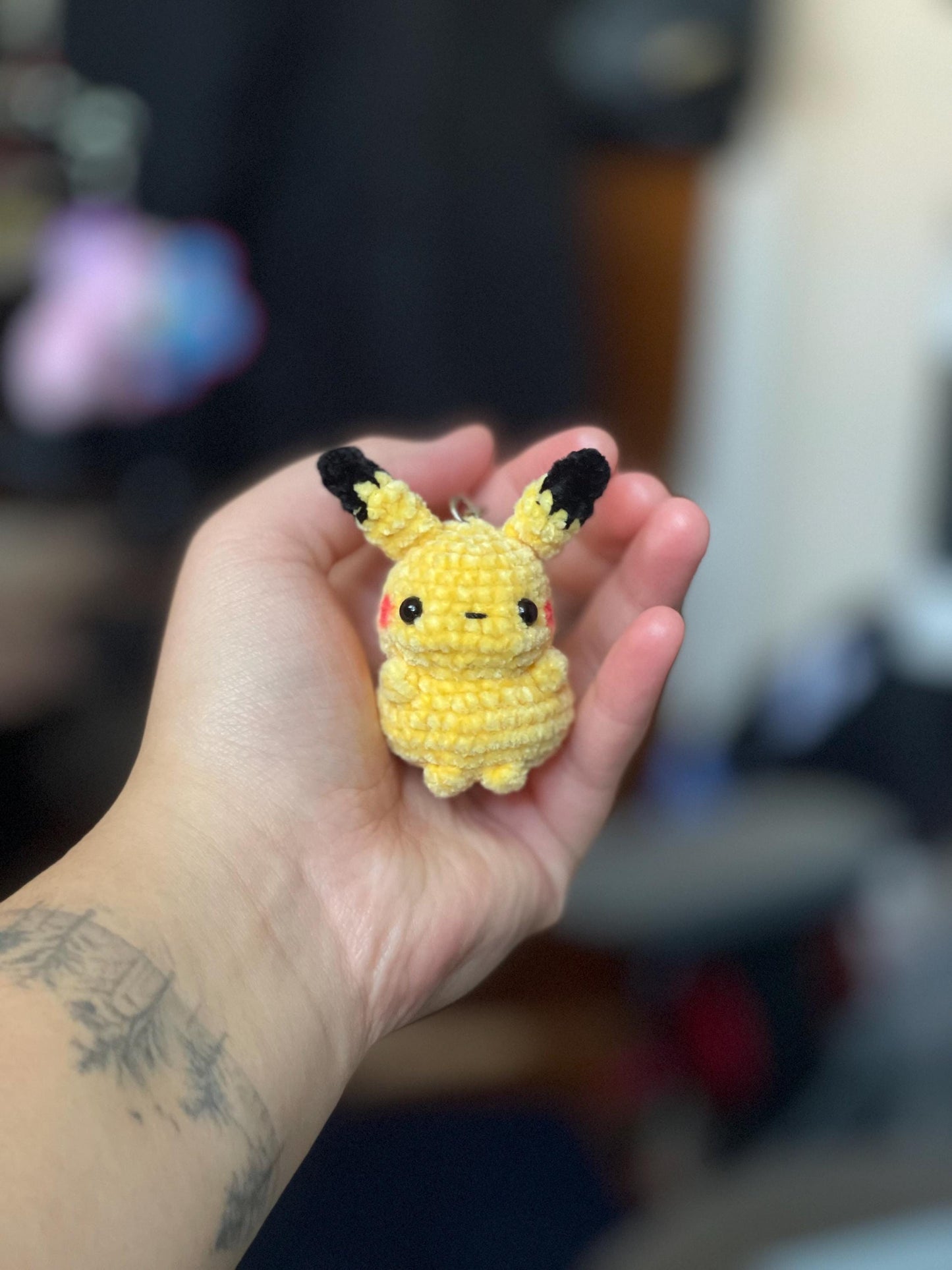 Crochet PikaBoo Keychain: Handmade Velvet Plushie Charm