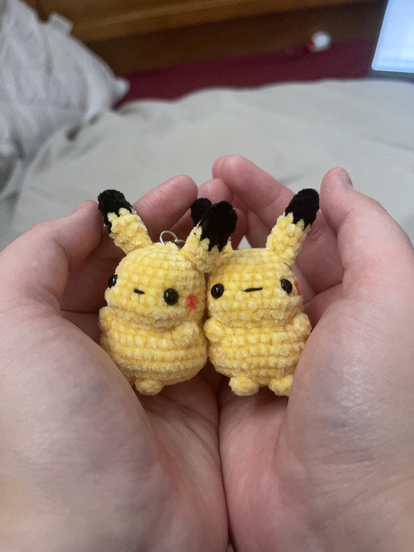Crochet PikaBoo Keychain: Handmade Velvet Plushie Charm