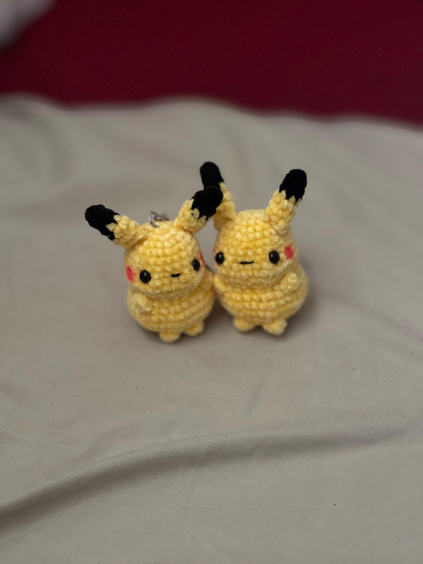 Crochet PikaBoo Keychain: Handmade Velvet Plushie Charm