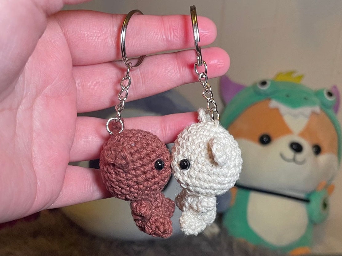 Couples Magnetic Teddy Bear Keychains: Crochet Anniversary Gift