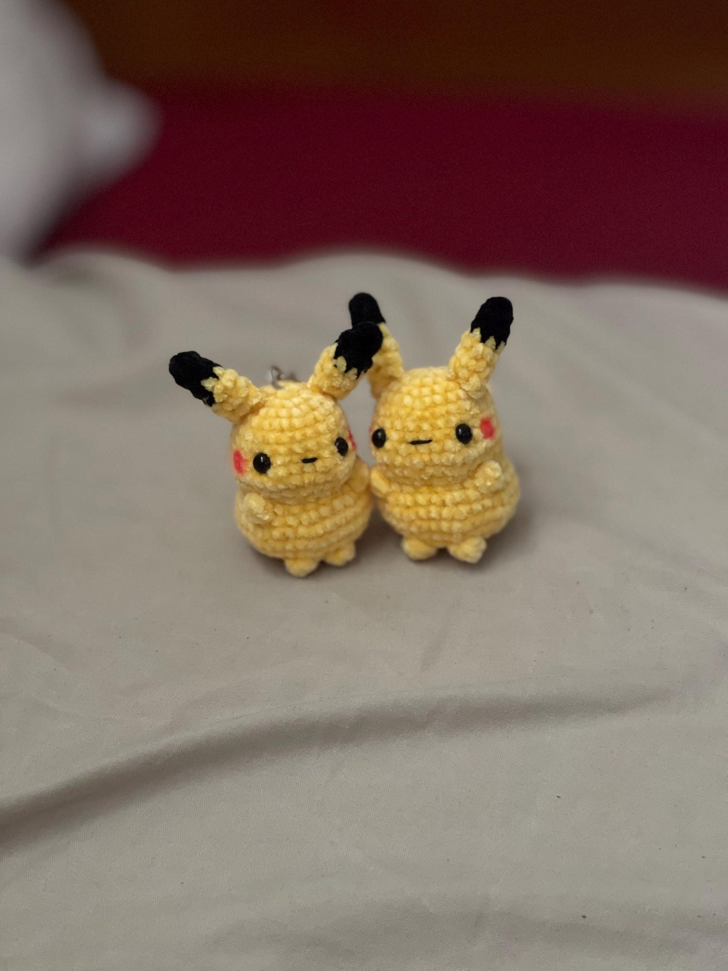 Crochet PikaBoo Keychain: Handmade Velvet Plushie Charm